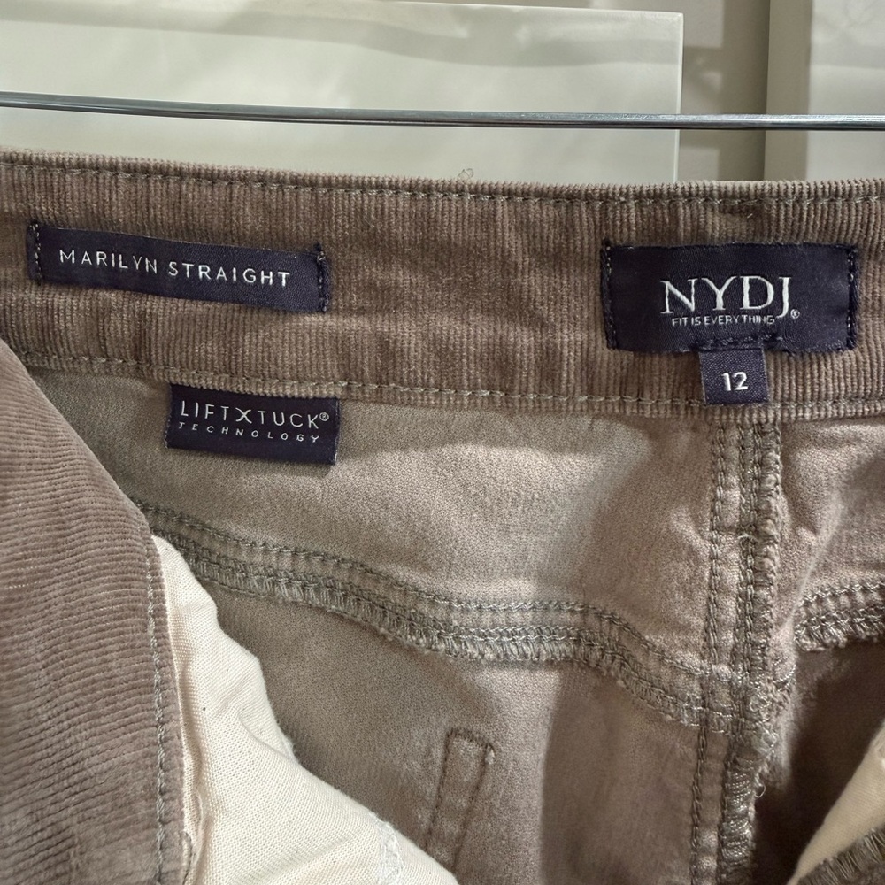 NYDJ Marilyn Corduroy Straight Leg Pants Saddlewood Beige Camel Size 12 - Picture 2 of 8